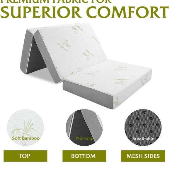 Folding Mattress, Inofia Memory Foam Tri-fold Mattress with Ultra Soft Removable - Picture 3 of 5